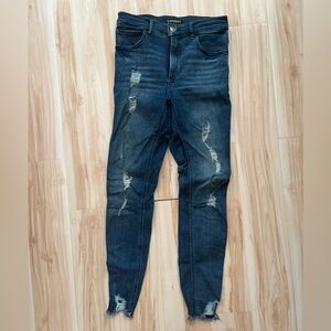 Express Women’s Ripped Dark Blue Distressed Skinny Jeans